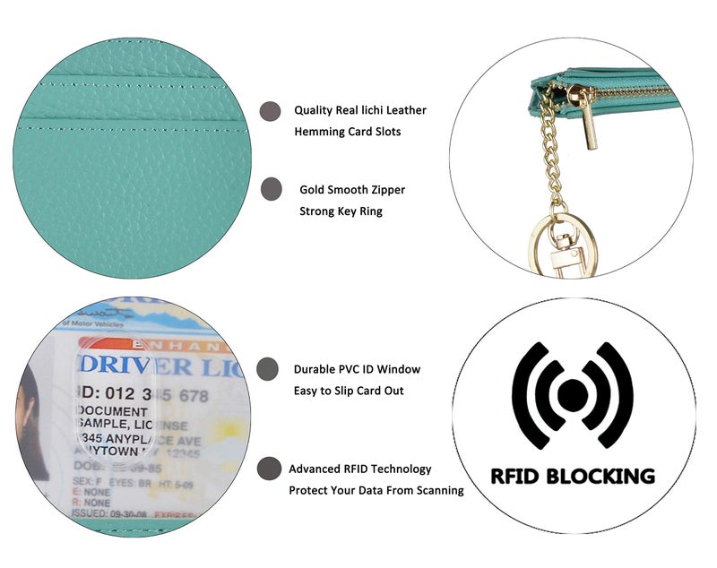 woogwin Slim RFID Credit Card Holder for Women Mini Front Pocket Wallet Purse With Keychain(LicheeTeal) - Image 3